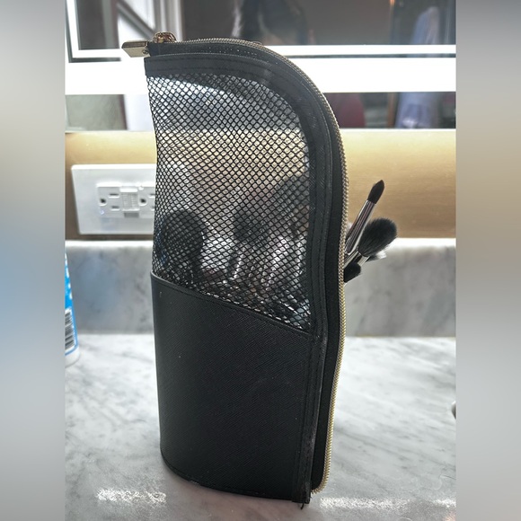 Black Travel Makeup Brush Holder Organizer Bag Zipper Pouch Portable Stand-Up - Picture 7 of 8